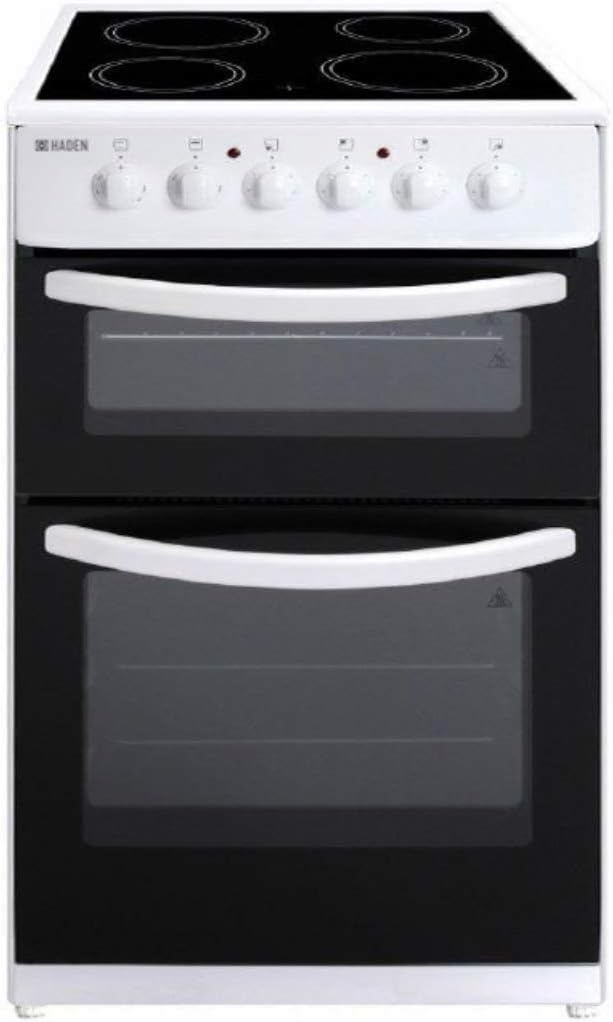 Haden Electric Cooker 60cm - 90L Double Oven Capacity - 4-Zone Ceramic Hob - Easy To Clean Oven and Hob - Freestanding Electric Cooker - Easy Maintenance - White.