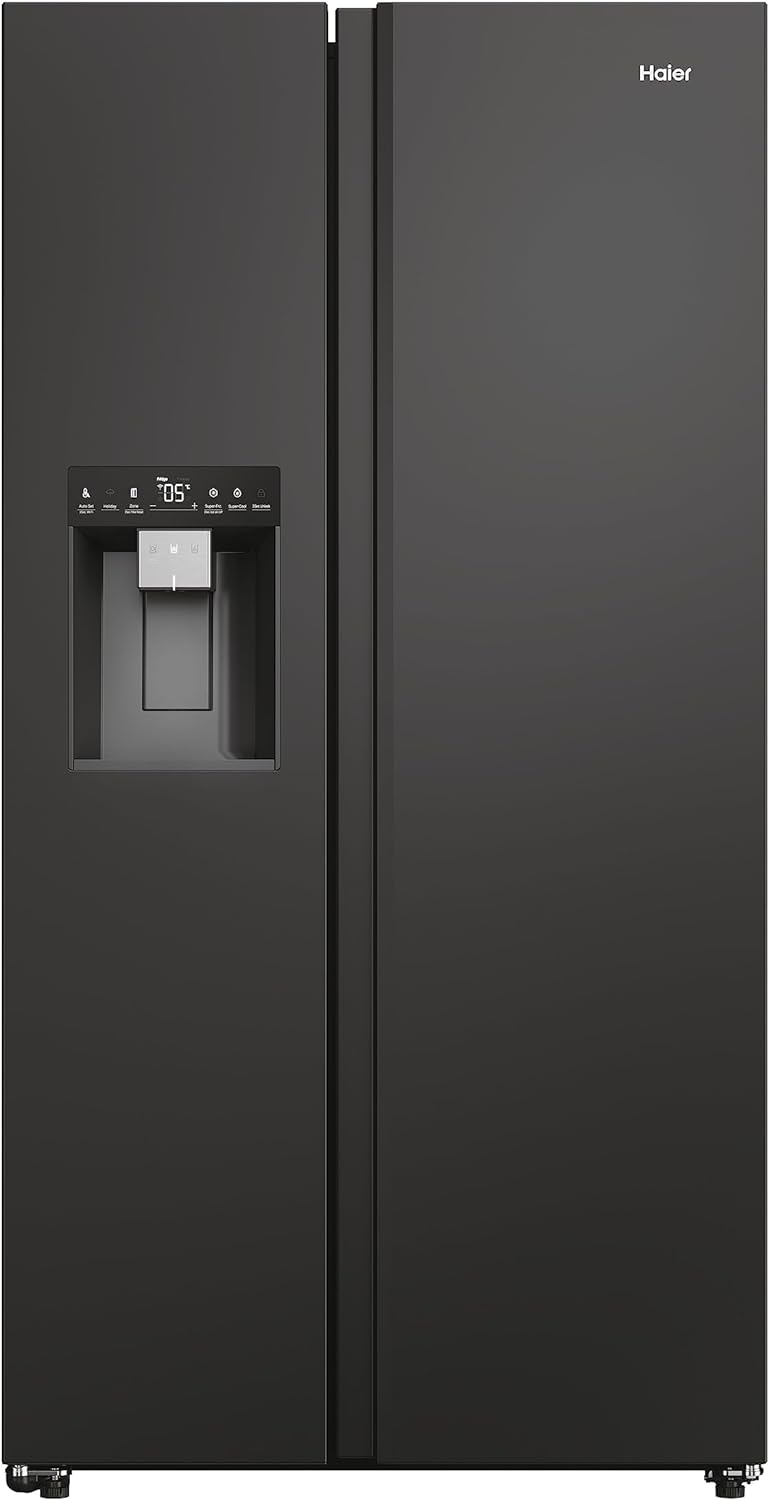 Haier HSW59F18EIPT American Style Fridge 601L Total Capacity Freezer with Water and Ice Dispenser, Black, E Rated.