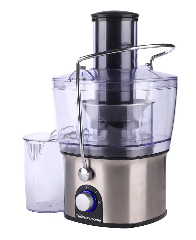 HomeTronix Electric Juicer Fruit Vegetable Citrus Juice Extractor 700W Centrifugal Power Two Speed Whole Fruit Healthy Integrated Juice & Pulp Collectors Easy to Clean Safety Lock, Extra Wide Chute.