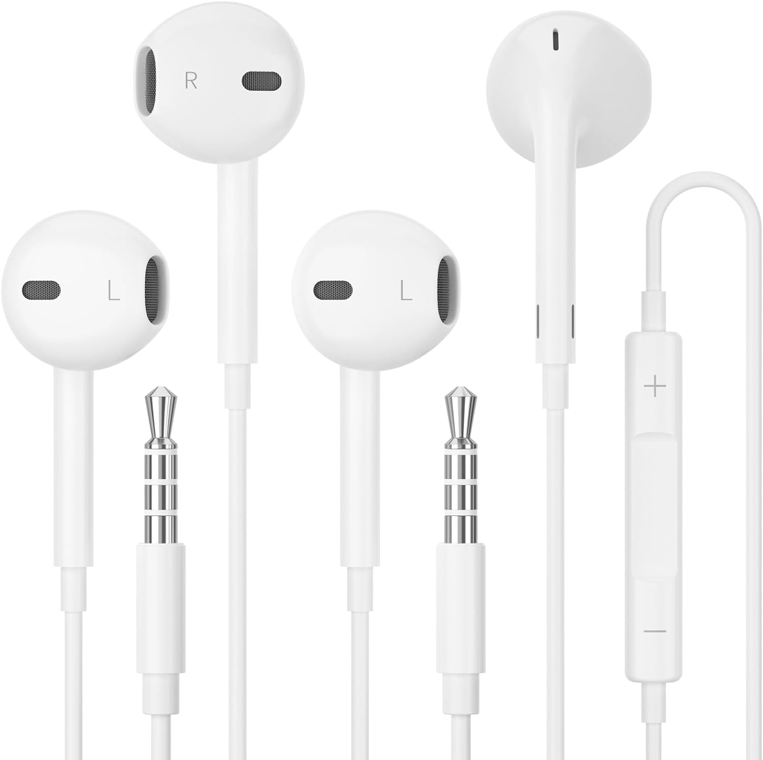 2Pack In-Ear Headphones Wired Earphones,3.5mm Jack HiFi Stereo Noise Isolating Headset With Microphone Volume Control Compatible with iPhone iPad Samsung Huawei Android Tablets MP3/MP4 and More device.