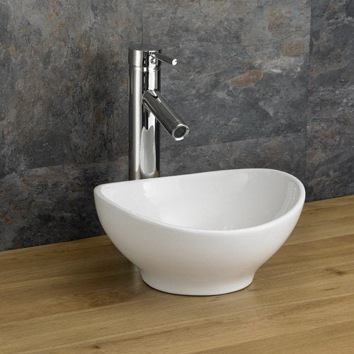 Clickbasin Oval Cloakroom Sink Countertop Basin 300mm x 280mm in White Ceramic Hand Wash Bowl.