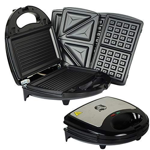 750W Kitchen 3 in 1 Sandwich Toaster Waffle Maker Iron Toast Grill Panini Press by Crystals®.