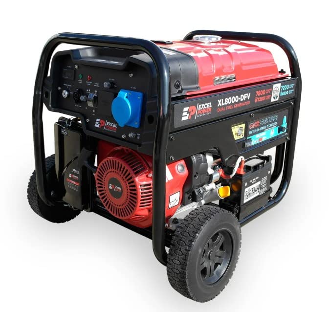 Excel Power Electric and Recoil Start 7.8KW Open Framed Dual-Fuel Generator Agriculture Worksites, Heavy Duty Professional With 2 Year Warranty.