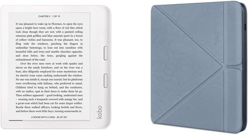 Kobo Libra 2 | eReader | 7” Waterproof Touchscreen| Glare-Free | White & Libra 2 SleepCover Case | Slate Blue | Sleep/Wake Technology | Built-in 2-Way Stand | Vegan Leather.