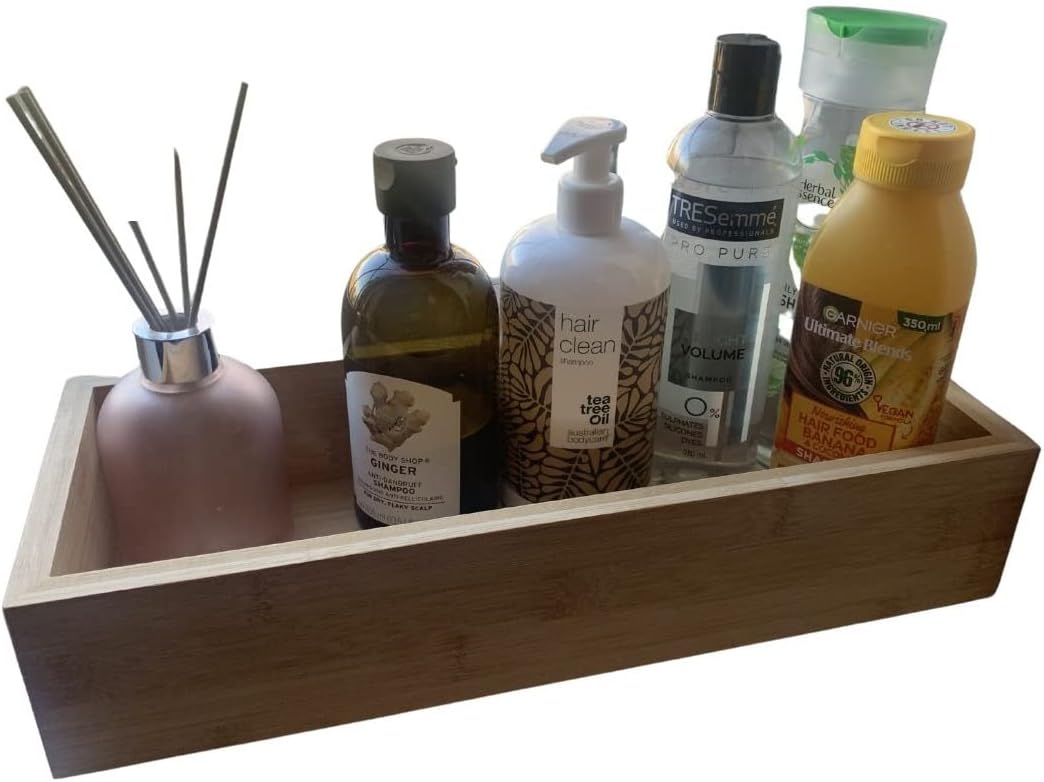 Bamboo Bathroom Organiser Storage Tray - 38cm Hand Made Wooden Bathroom Accessory with Non-Slip Feet - Toilet Storage - Perfume Organiser - Bathroom Accessories - Bath Caddy Tray - Vanity Organiser.