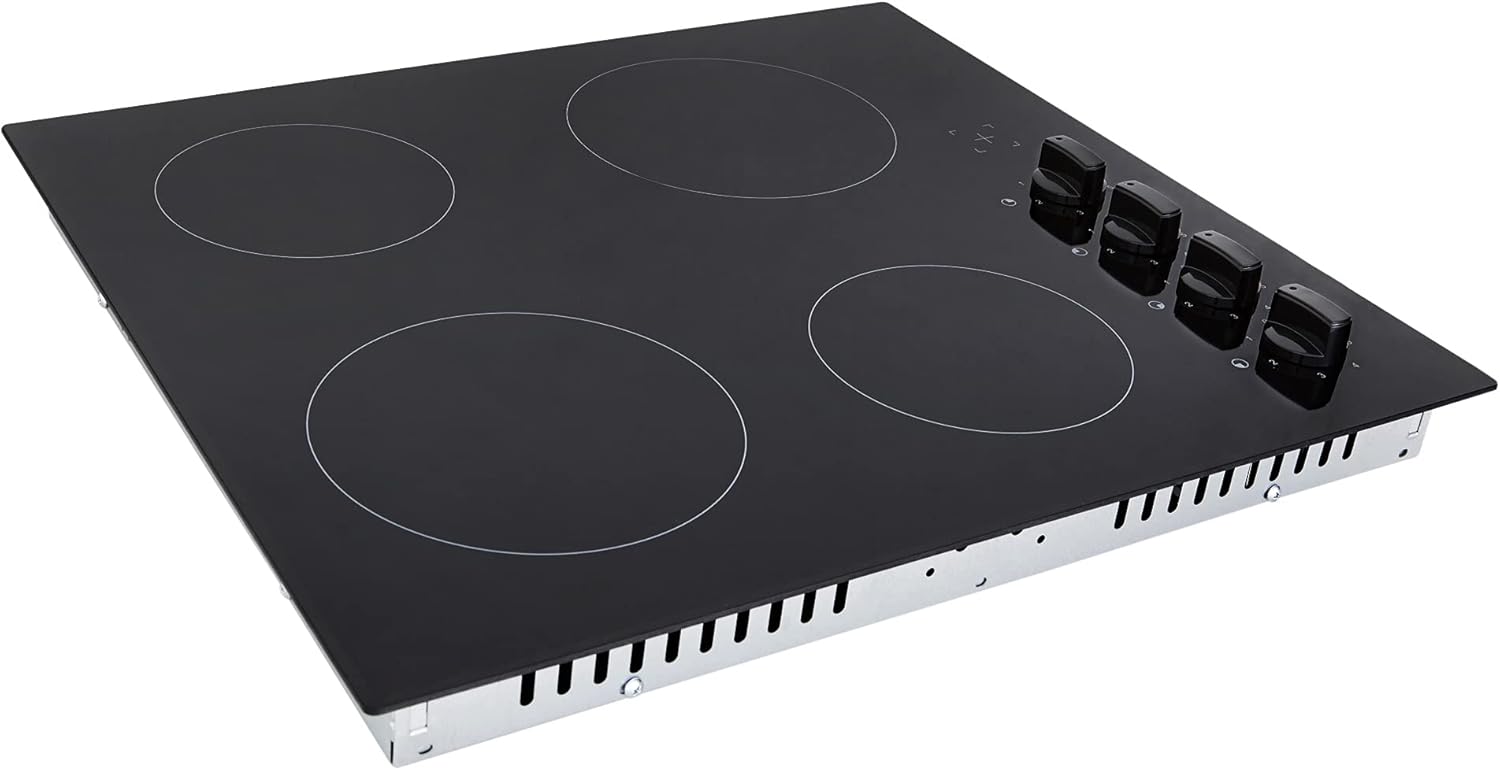 Cookology CEK601 60cm Ceramic Hob 6000W 4 Cooking Zones with Child Lock, Residual Heat Indicator, Auto Shutdown Feature and Rotary Controls - in Black.