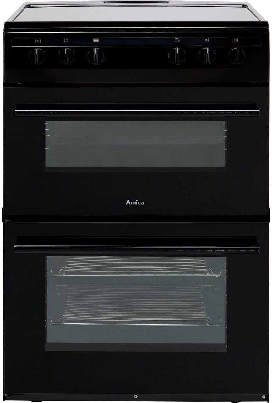 Amica 60cm Double Oven Electric Cooker with Ceramic Hob - Black.