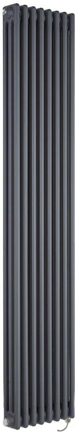 Milano Windsor - 1500W Anthracite Cast Iron Style Vertical Triple Column Electric Radiator WiFi Thermostat Chrome Cable Cover - 1800mm x 380mm.