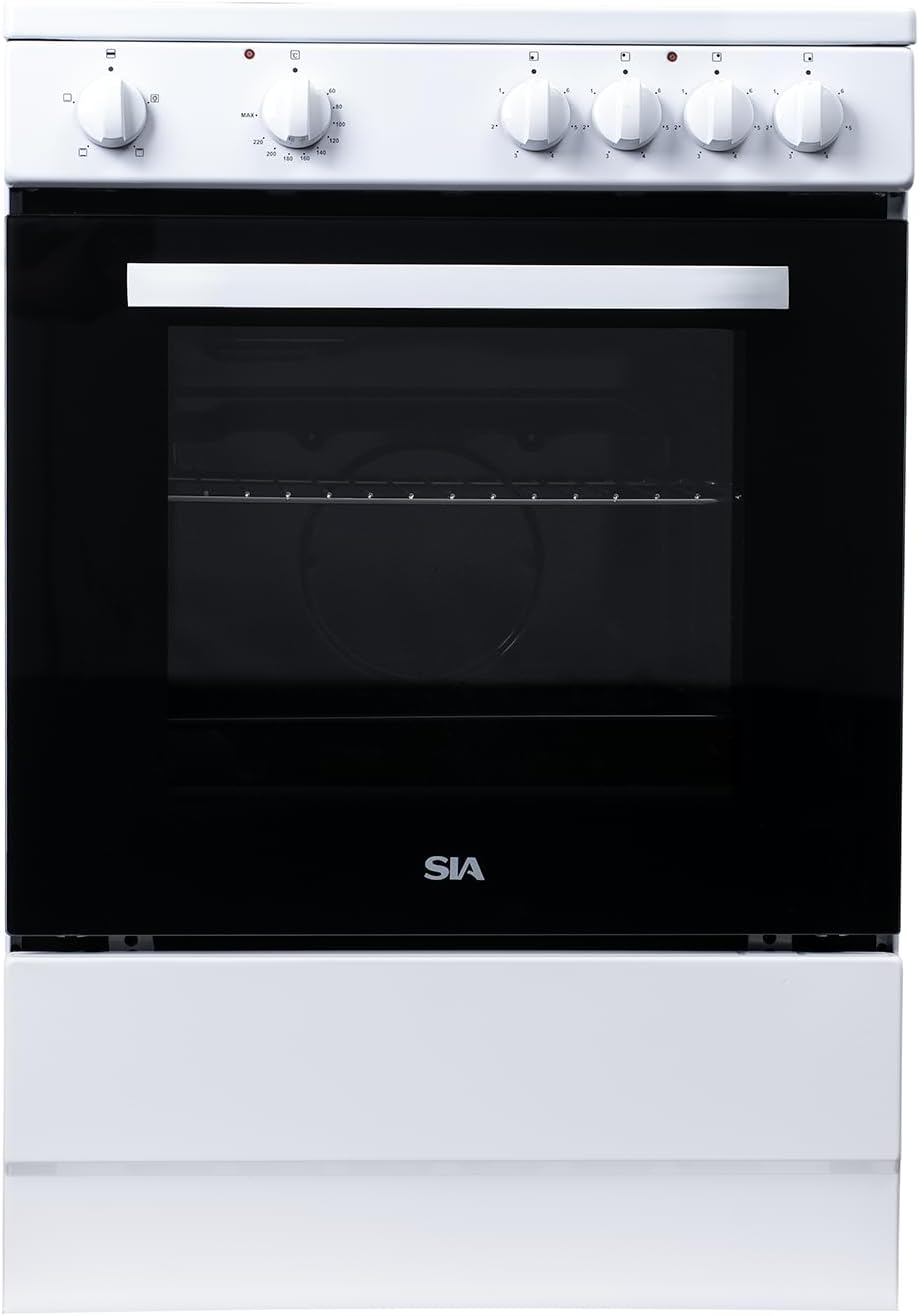 SIA ESCA61W Freestanding Electric Cooker Oven, 60cm Wide, 4 Zone Plate Hob, Grill Function, Internal Light, White, 2 Years Parts and Labour Guarantee Included.