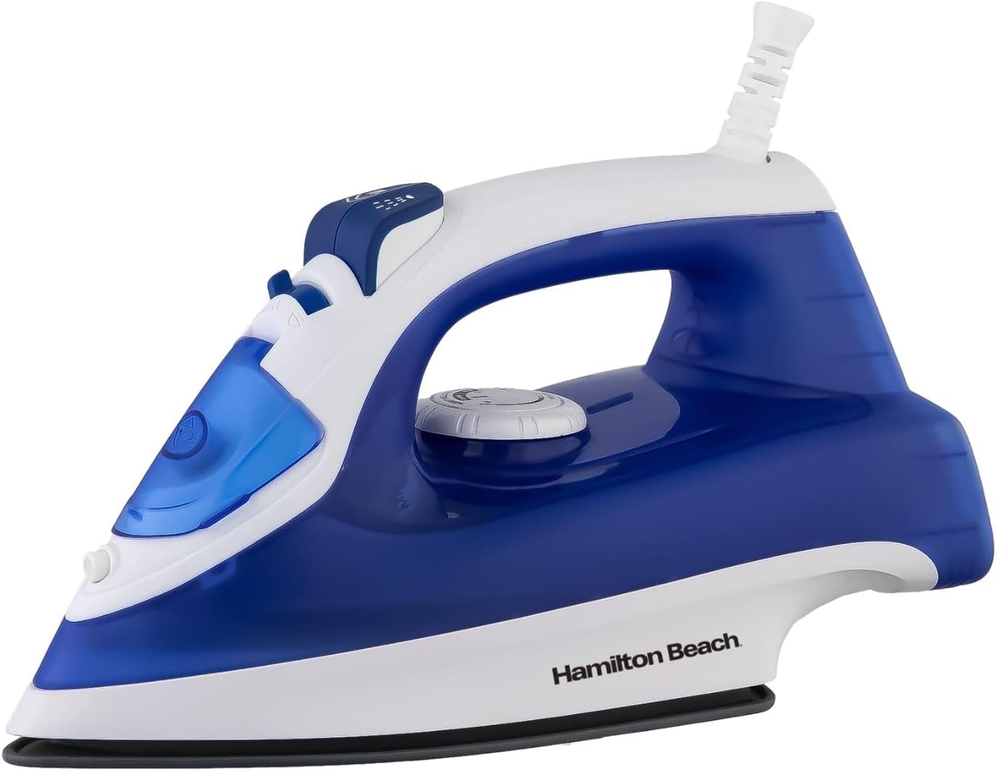 Hamilton Beach SteamMax Steam Iron, 2200W, Non-Stick Ceramic Soleplate, Dry or Steam Ironing, Spritz Function, Crease Removal, Vertical Steam, Easy Fill Tank, Self Cleaning - HB508BW, Blue/White.