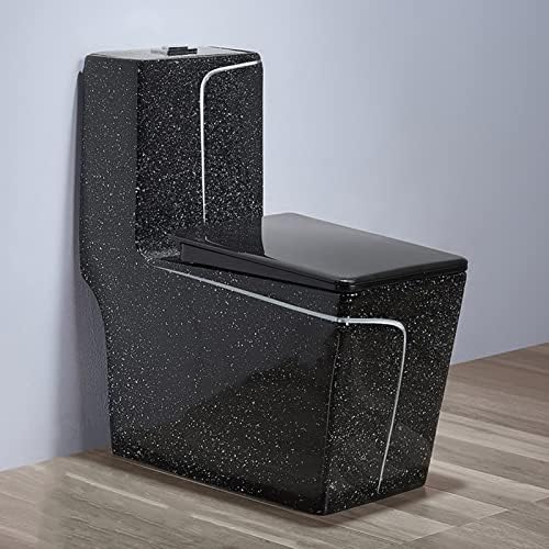 Square Toilet, Black Bright Spotted One Piece Toilet Household Luxurious Quiet Comfortable Seat Height Elongated Dual Flush European Style Flush Toilet for Hotel (B 305mm).