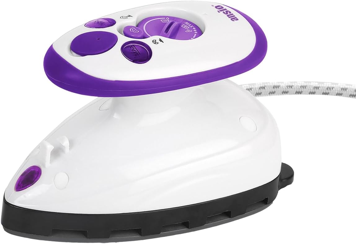 ANSIO Travel Iron Quilting Mini Steam Craft Iron with Ceramic Soleplate | Small Compact Travel Steamer - Perfect for Travel, Quilting & Sewing - Purple/White.