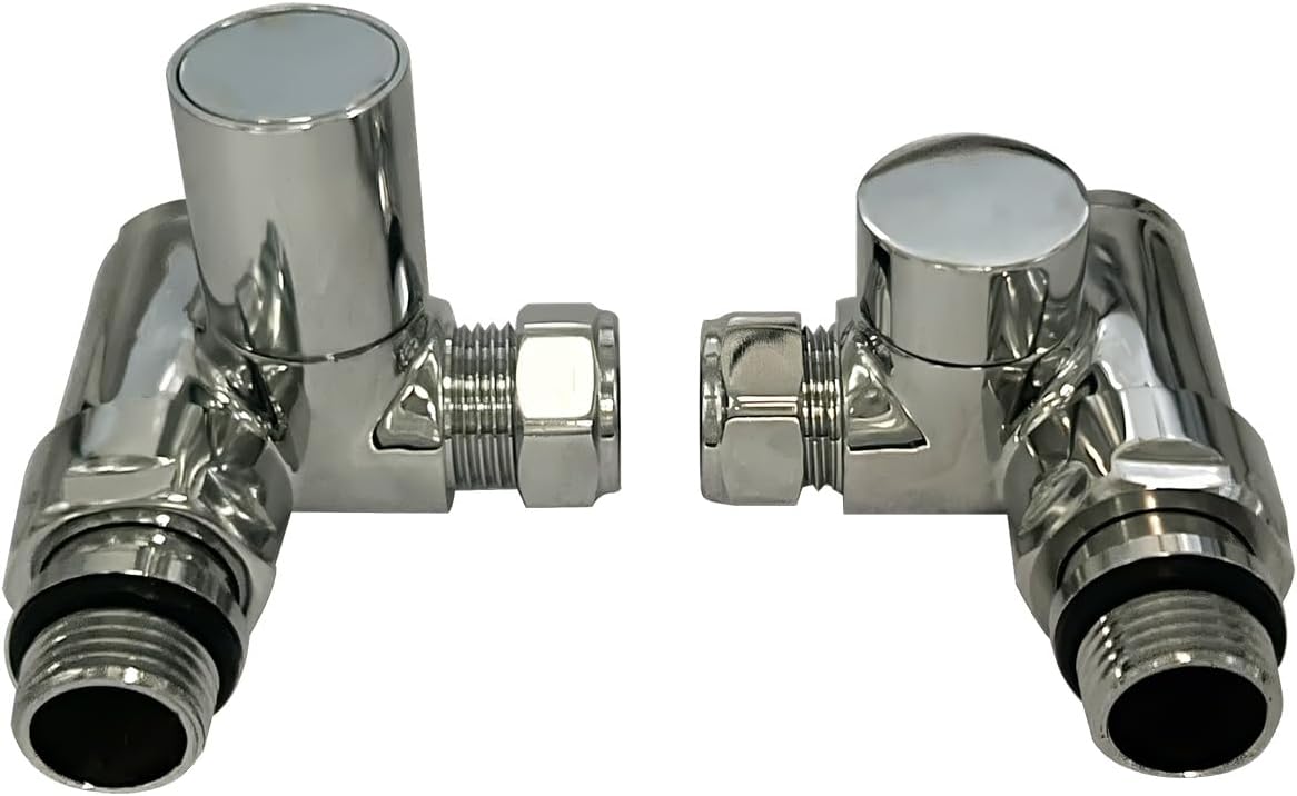 Team Controls Dual Fuel Radiator Valves Angled Corner Valves Towel Rail Chrome 15mm x 1/2".