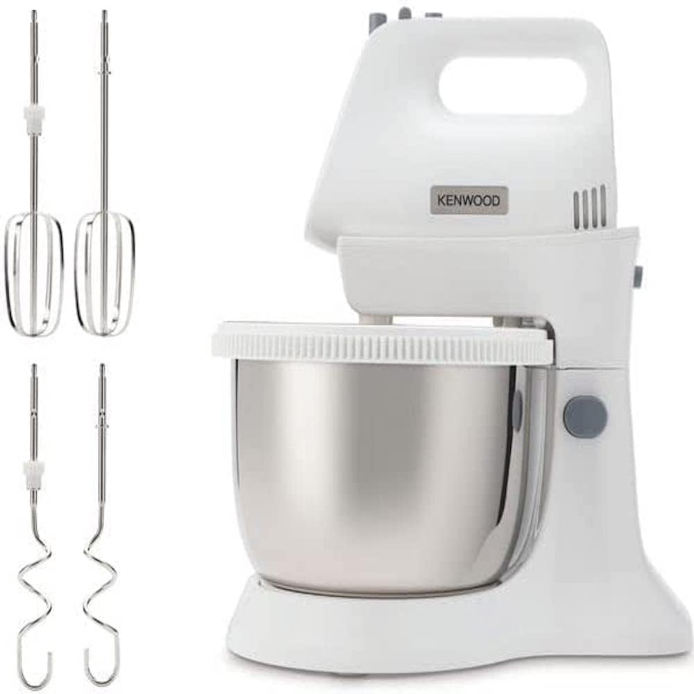 Kenwood Chefette Lite Hand Mixer HMP34.A0WH, Stand Mixer All-in-One, 3L Stainless Steel Bowl, 5 Variable Speed + Pulse, 450W, White.