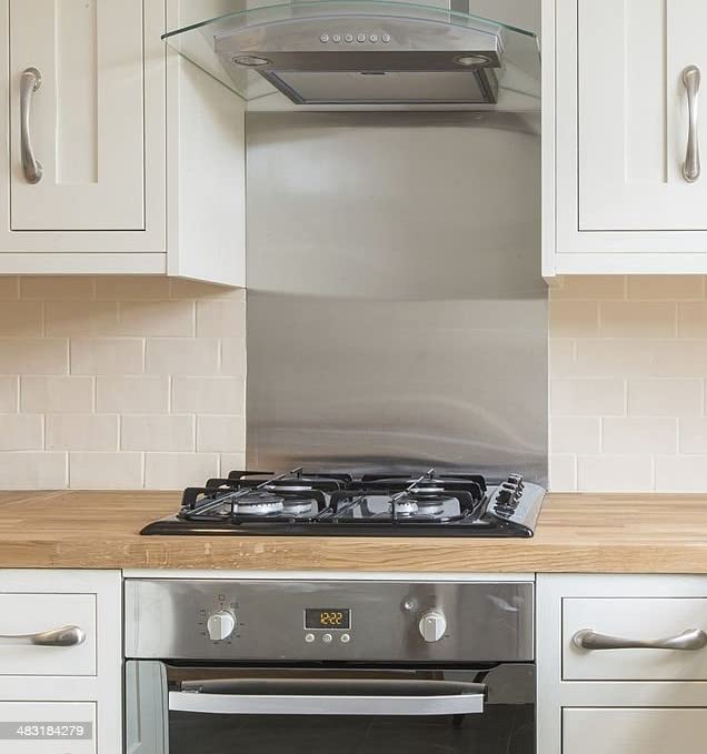 Brushed Stainless Steel Kitchen Splashbacks (450mm x 600mm without holes).