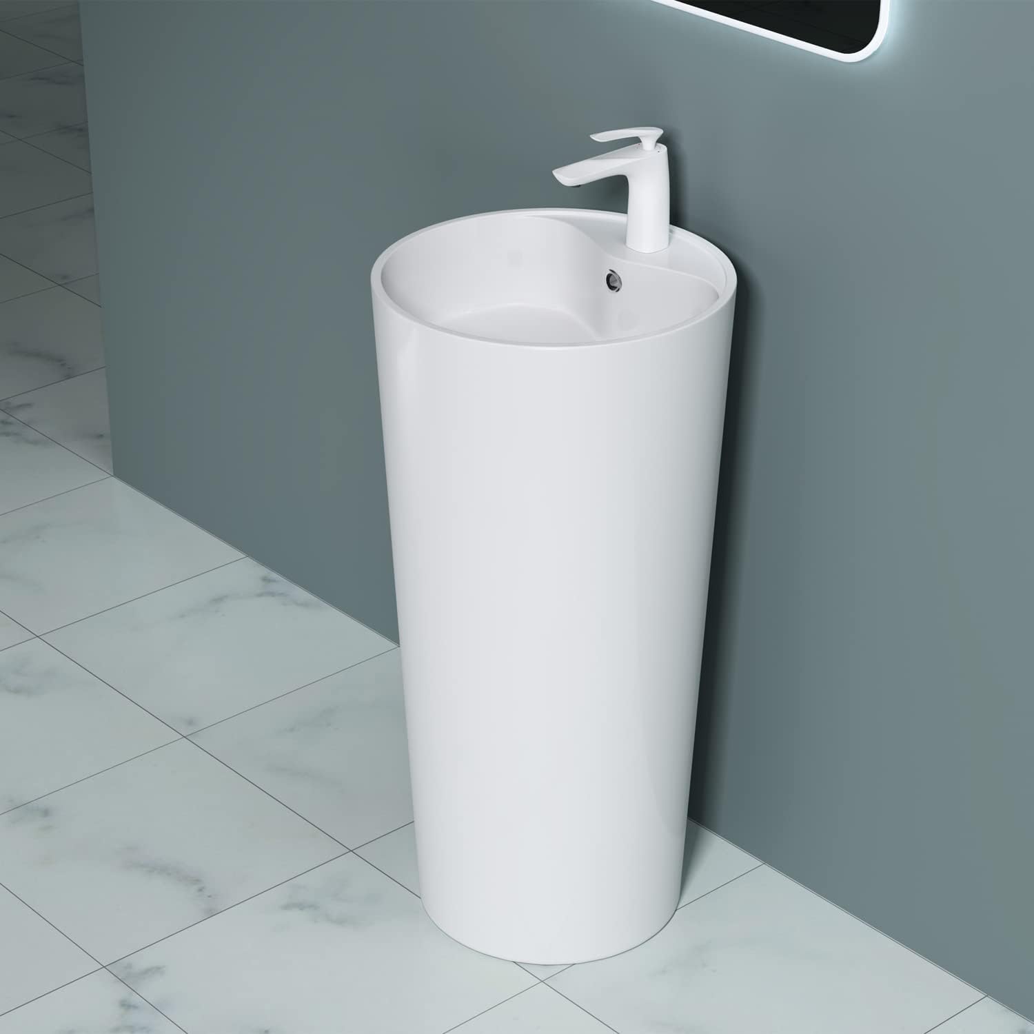 Durovin Bathrooms Stone Resin Freestanding Basin Bathroom Cylindrical Pedestal Sink 450 x 900mm (Diameter x Height).