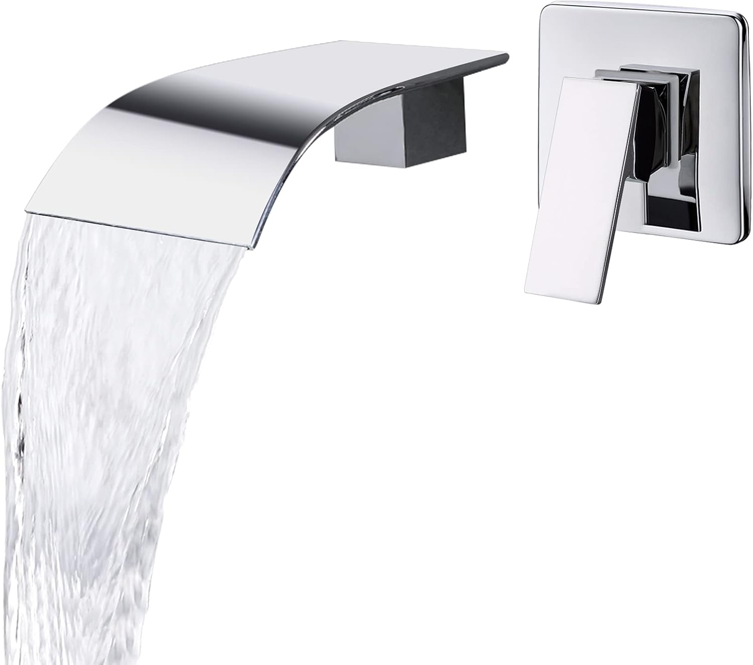 SHANFO Wall Mounted Bath Taps Waterfall Chrome 12.5cm Spout Brass Bath Filler Tap Wall Basin Tap.