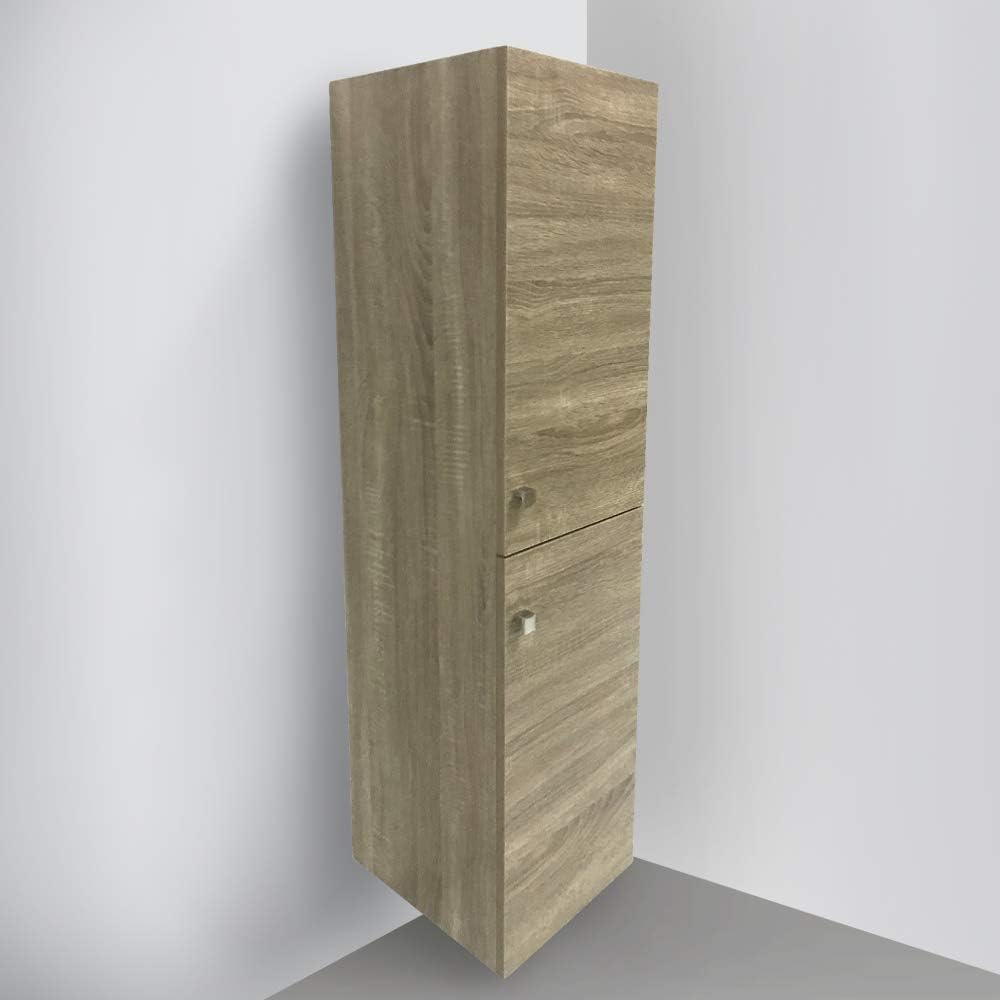 NRG Grey Oak Effect 1200mm Tall Cupboard Wall Hung High Cabinet Bathroom Furniture with 2 Door.