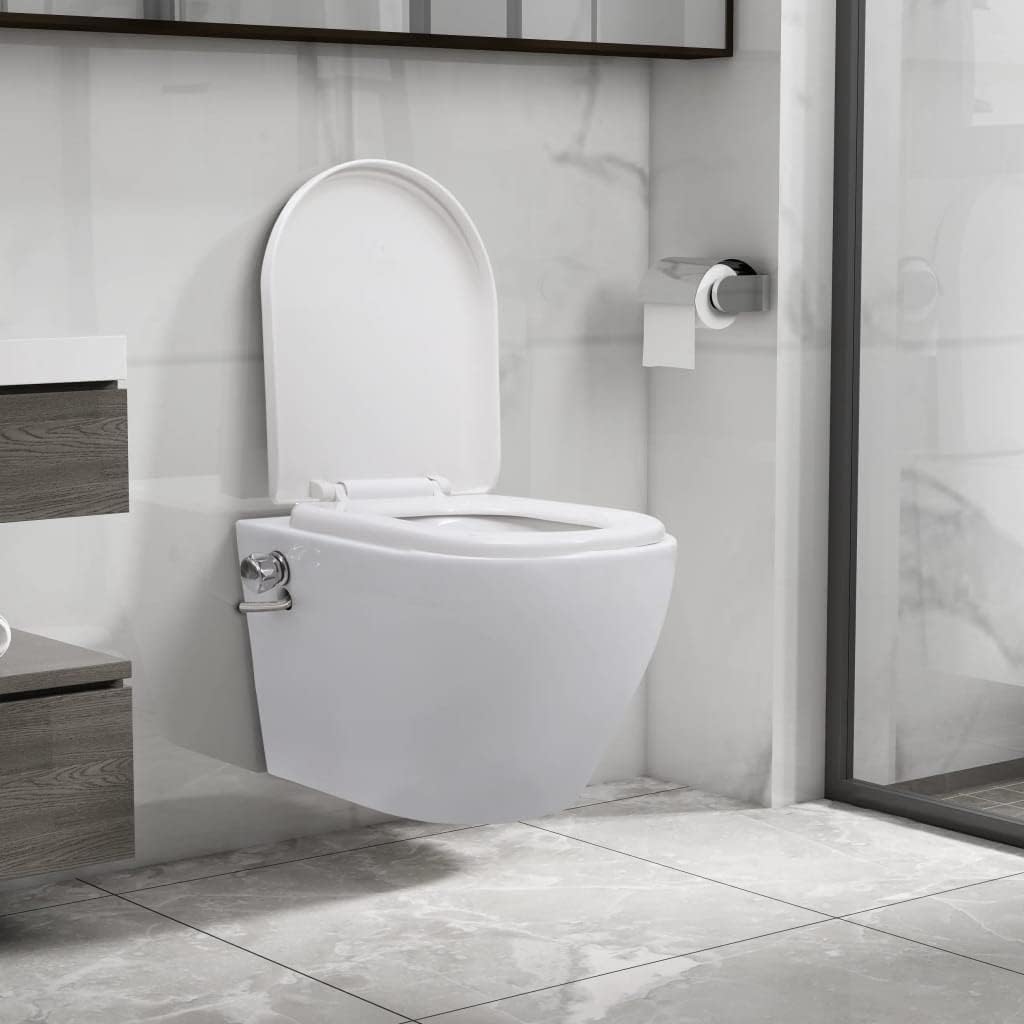 Homgoday Wall Hung Rimless Toilet with Bidet Function Ceramic White.