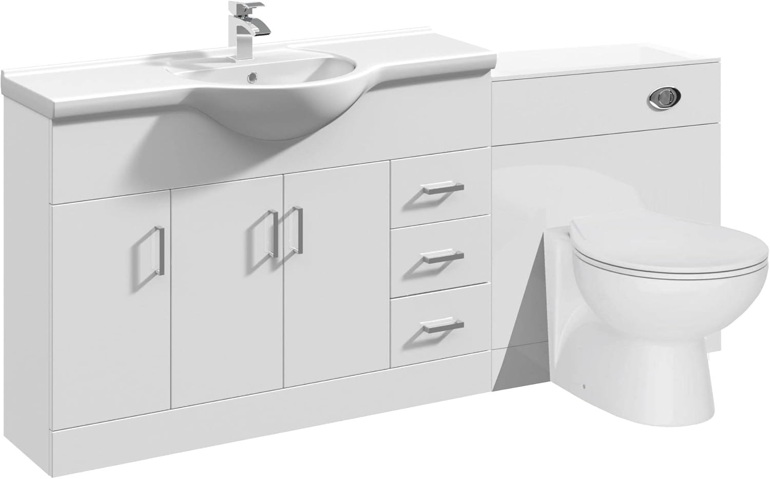 VeeBath Linx 1250 Vanity Unit Furniture Set, Wash Basin Bathroom Sink, WC, Toilet Pan, Soft Close, Quick Release Toilet Seat with Concealed Cistern-White (Flat Pack).