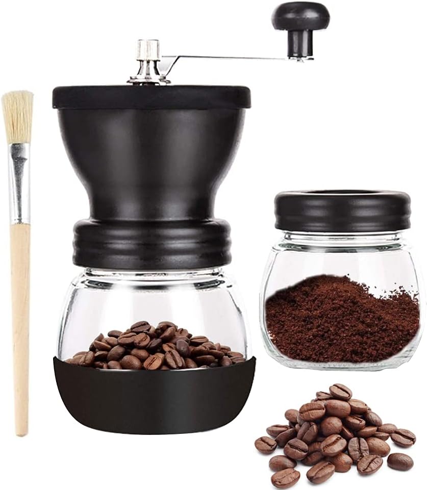 Coffee Grinder Manual - Adjustable Coarseness Ceramic Mill Coffee Grinder for Bean, Spices with Transparent Storage Jar - Hand Coffee Grinder Machine for Home, Offices.