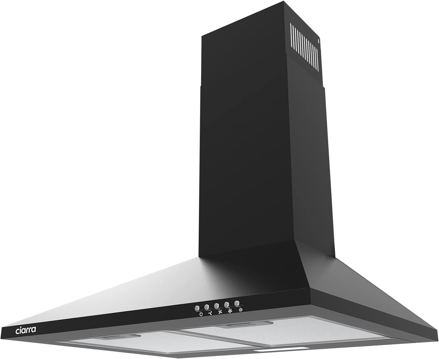 CIARRA CAB6201A Cooker Hood Black Chimney Range Hood 600mm Recirculating Duct Kitchen Ventilation Extractor Fan.