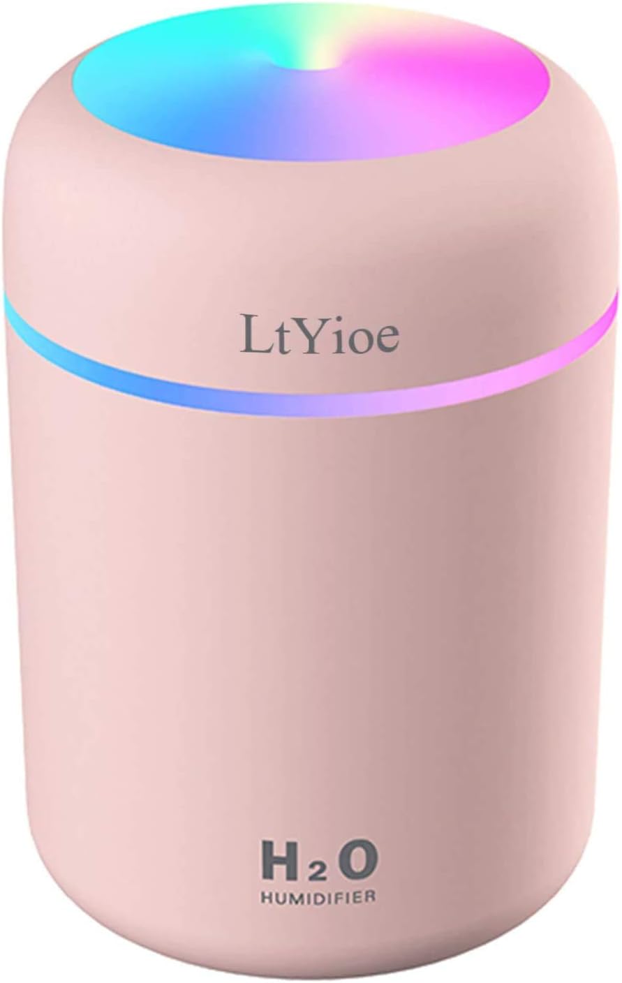 LtYioe Humidifier Portable Mini Humidifiers for Bedroom, Personal Desktop Air Humidifier with Colorful Cycling Light, 2 Mist Modes and Auto Shut-Off, Super Quite for Office Home Car(White).