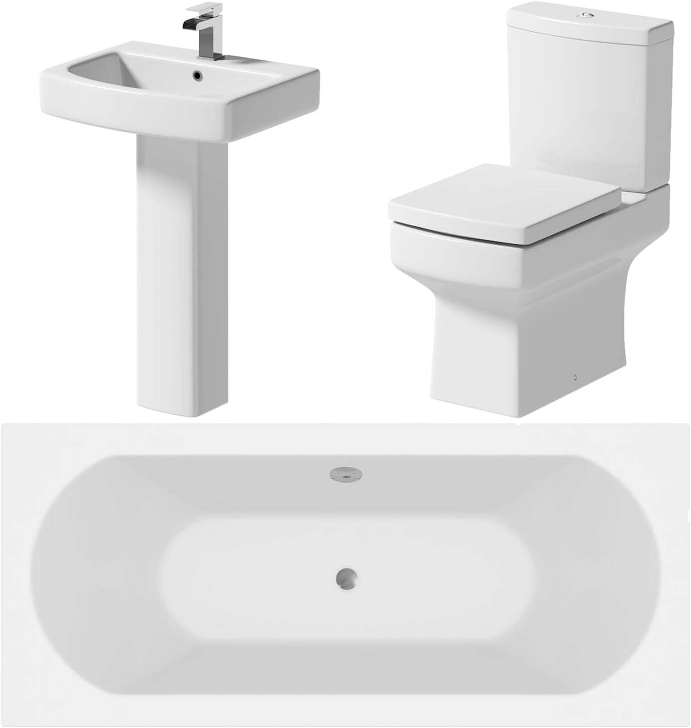 BAYSTONE Modern Bathroom Suite Toilet Basin Sink Full Pedestal Double Ended 1700mm Bath.