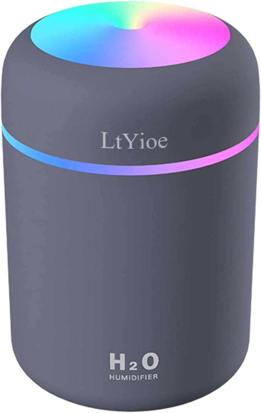 LtYioe Humidifier Portable Mini Humidifiers for Bedroom, Personal Desktop Air Humidifier with Colorful Cycling Light, 2 Mist Modes and Auto Shut-Off, Super Quite for Office Home Car(Navy Black).