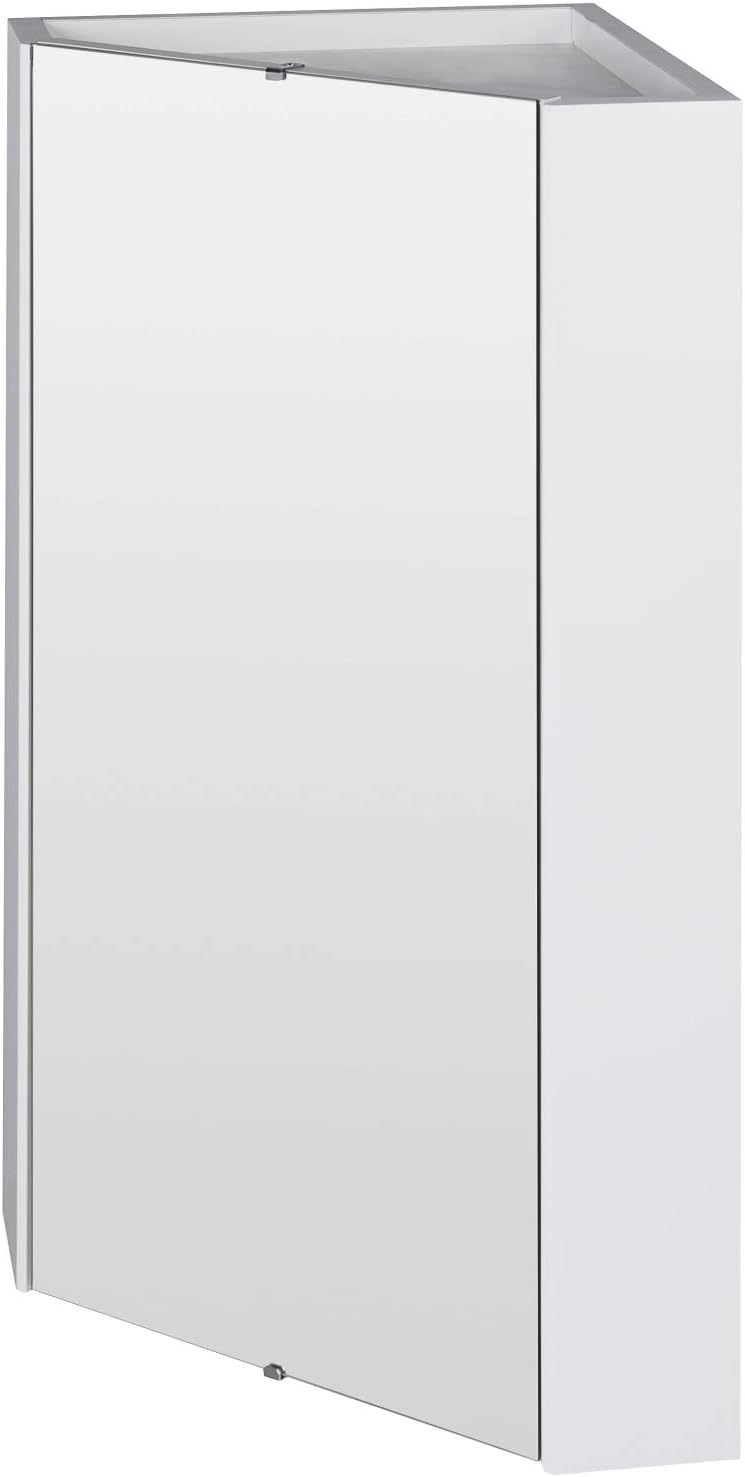 VeeBath Linx Bathroom Corner Mounted Mirror Wall Hung Cabinet White High Gloss Shelf Furniture Unit - 460mm.