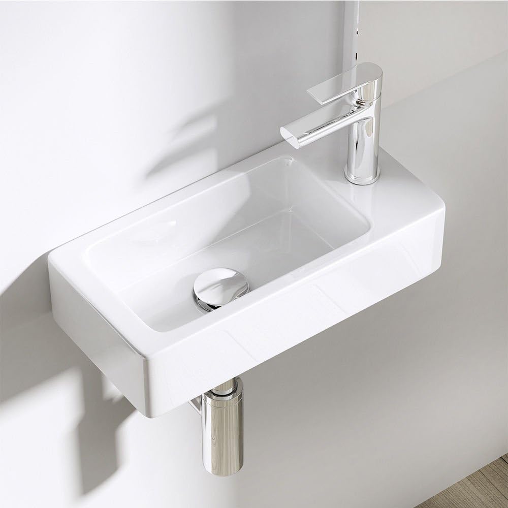 Durovin Bathrooms Small Cloakroom Basin - Wall Mounted Basin - Rectangular Countertop Basin - One Right Hand Tap Hole- 370 x 180 x 90mm (WxDxH).