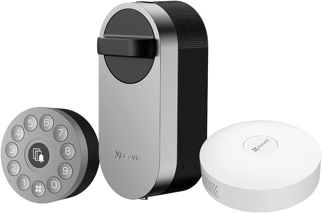 EZVIZ Smart Door Lock 5-in-1, NO Drilling Needed, Open Door for Visitor Remotely, Phone APP WiFi Keyless Security Entry, Built-in Doorbell, Password/Bluetooth Unlock, Home Gateway & Keypad Included.