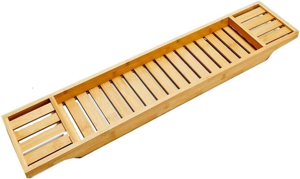 Pkge Bamboo Wooden Bath Rack Bathtub Caddy Tray | Bathroom Accessory Bath Shelf, Bathroom Storage Organizer | Bathroom Shelf Caddy, 70 x 14.5 x 7.5 cm (Natural).