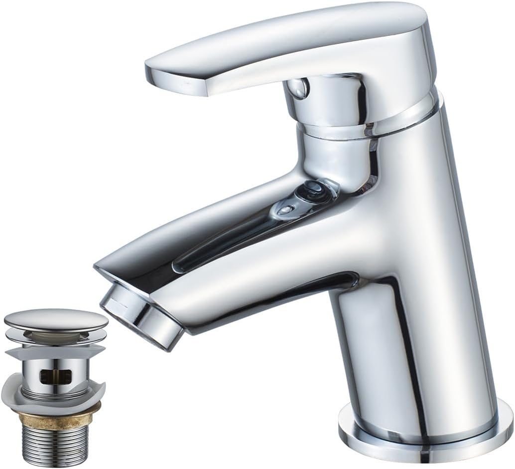 Luckyhome Cloakroom Basin Mixer Tap with Pop up Waste,Hot and Cold Single Lever Basin Sink Mixer Tap.