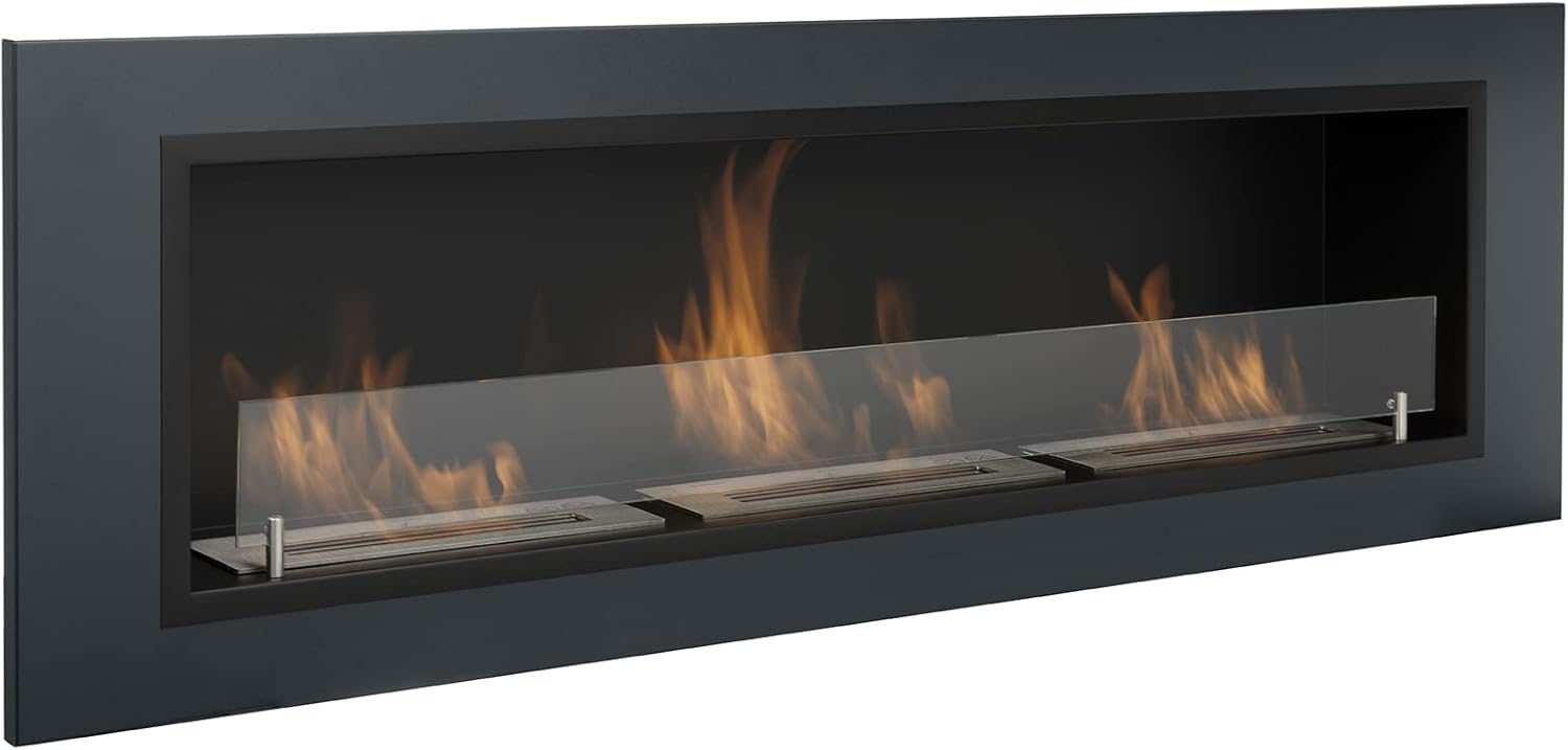 AARON HOME Milano Bio Ethanol Fireplace, Wall Mounted, Indoor, Stainless Steel, 128x42cm (Black).