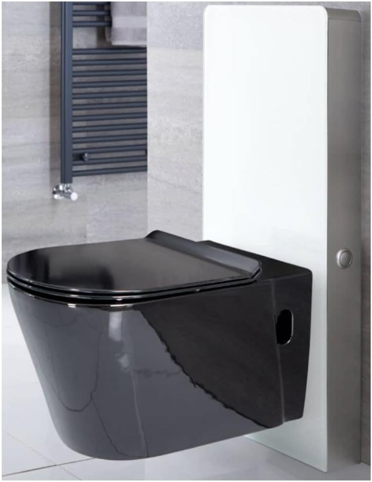 Milano Nero - 483mm Bathroom Toilet WC Unit with Black Wall Hung Pan and Soft Close Seat - White.