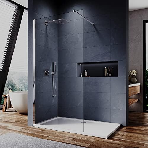 Elegant 700mm Walk in Shower Screen 6mm Tougheded Safety Wet Room with 300mm Flipper Panel,Aluminum Support bar Included.