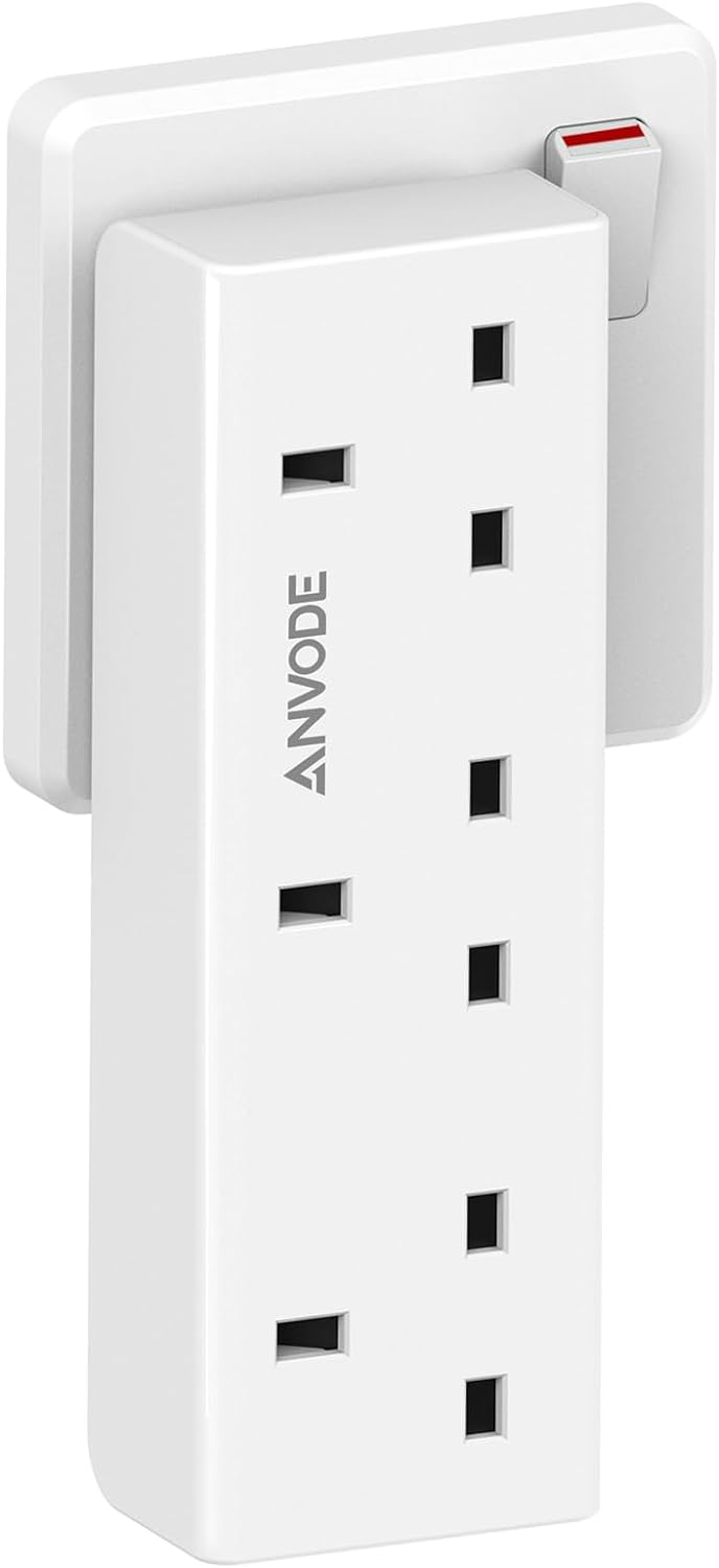 3 Way Plug Adapter, ANVODE Vertical Plug Extension, Wall Socket Power Extender Adaptor for Home, Office, Kitchen, White.