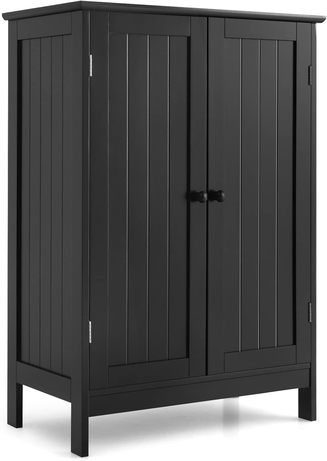 COSTWAY Bathroom Floor Cabinet, Freestanding Storage Cupboard with Adjustable Shelves, Wooden Side Cabinet Organizer Unit for Bathroom Living Room Hallway (Black).