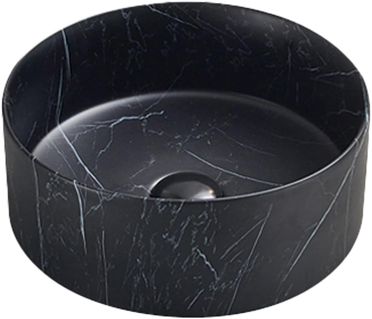 BAYSTONE® Countertop Basin for Bathroom and Cloakroom Hand Wash Basin Sink Black Marble, Round 301 x 301mm.