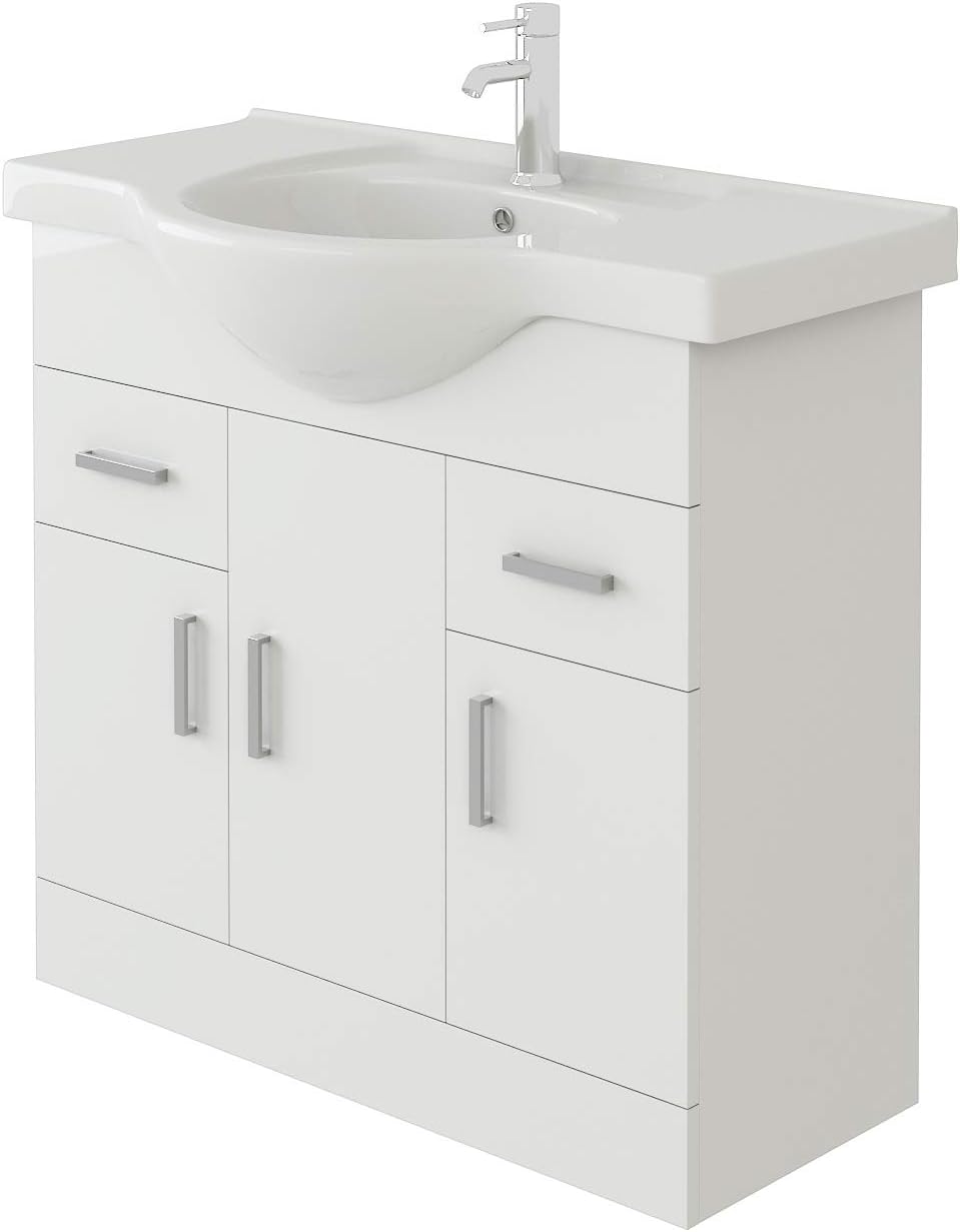 VeeBath Linx Bathroom Vanity Basin Sink Cabinet Unit High Gloss White Soft Close Door Hinges Storage Furniture - 1050mm.