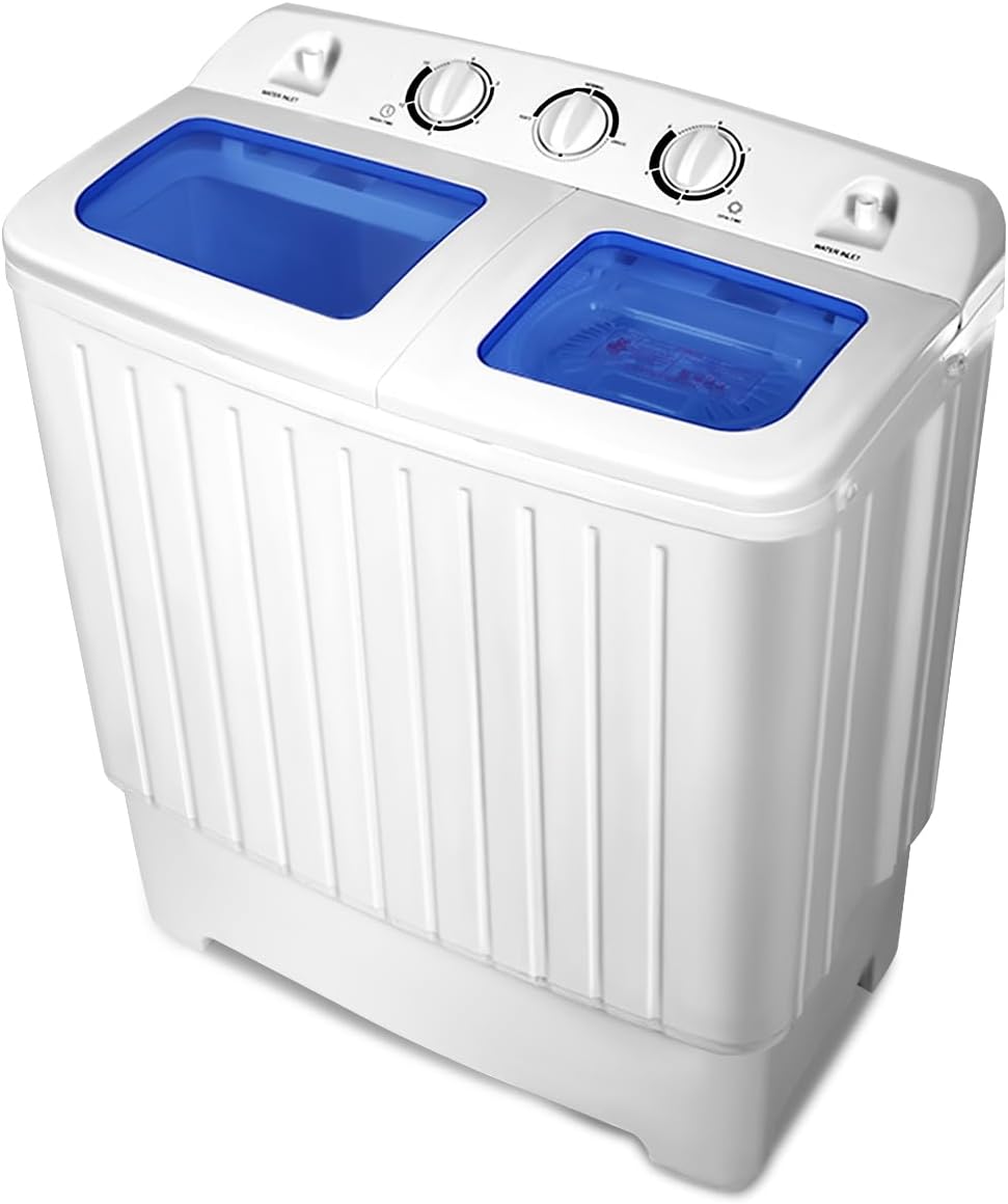 GiantexUK Twin Tub Washing Machine, 8KG Compact Washing Machine and Spin Dryer Combo with Timer Control & Drain Pipe, Mini Portable Washer for Dorm Apartment RVs.