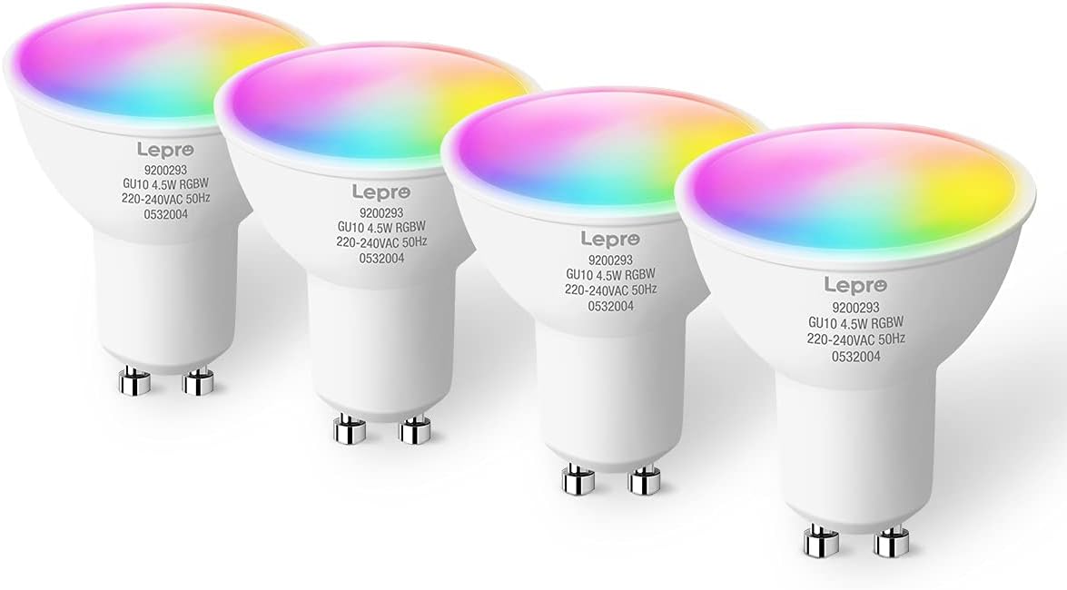 Lepro GU10 Smart Bulb, Dimmable Colour Changing Smart Light Bulb GU10, RGB Warm White WiFi Smart GU10 LED Bulbs, Compatible with Alexa and Google Home, 4.5W = 50W, Pack of 4 (2.4GHz WiFi Only).