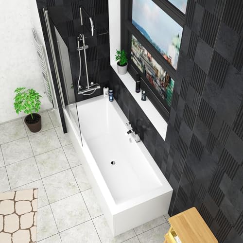 Amaze 1700 x 750mm Designer Double Ended Square Edge Acrylic Bath with Front & End Panel Straight Bathroom Bathtub.