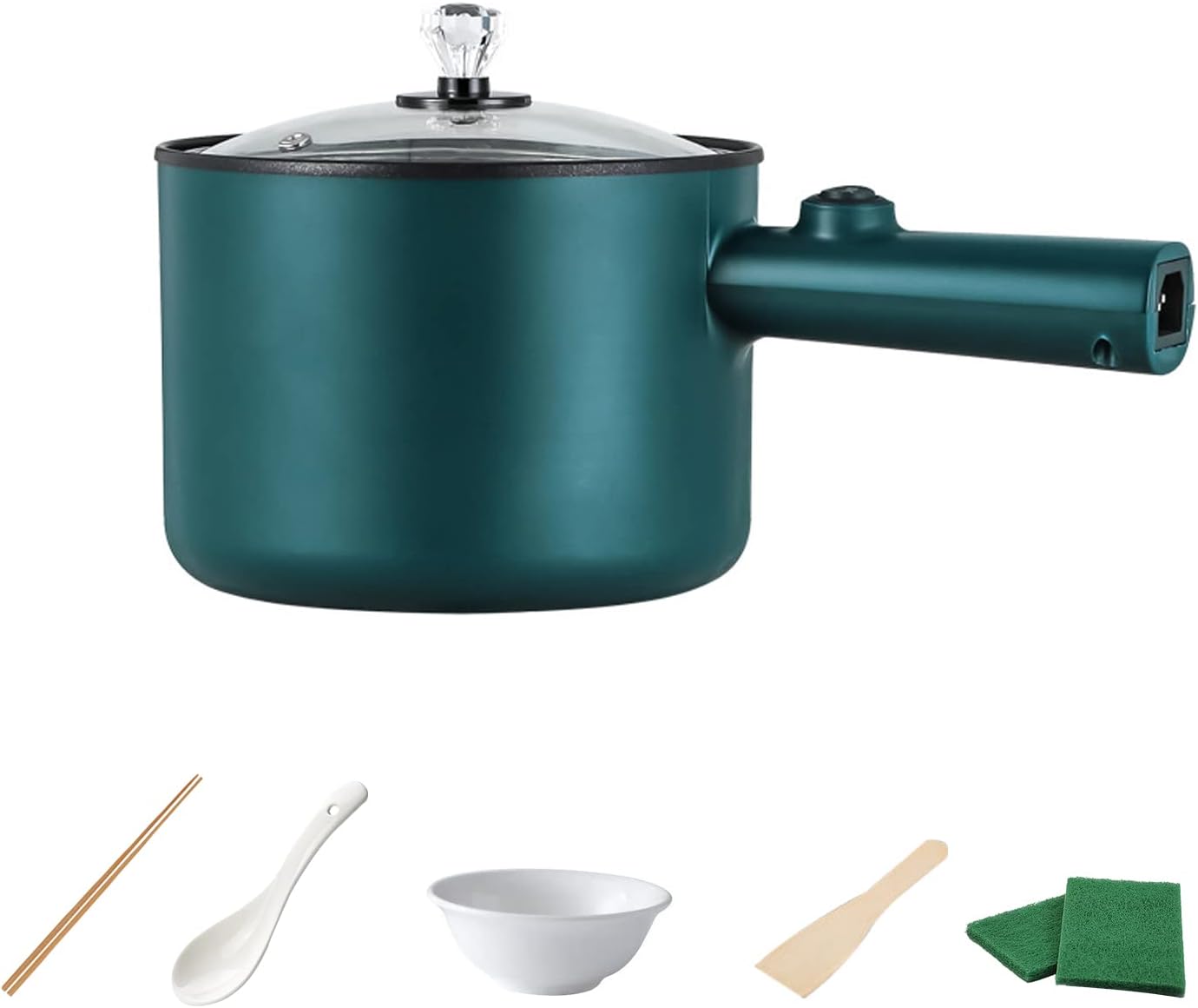 Electric Hot Pot, 1,8L Mini Non-Stick Electric Pan, Portable Mini Electric Skillet with Lid, Spatula and Multi Cooker, Multifunction Cooking Pot with Steamer for Travel/Dorm (Green).