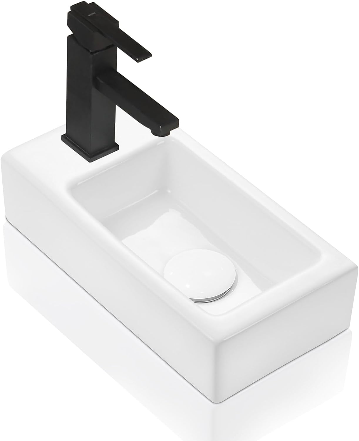 Wall Hung Small Bathroom Sink - Vessel Sink Rectangle White Ceramic Porcelain - Vanity Sink Art Basin Wash Basin with Left Hand Single Faucet Hole 14.6" x 7.3" x 3.55".