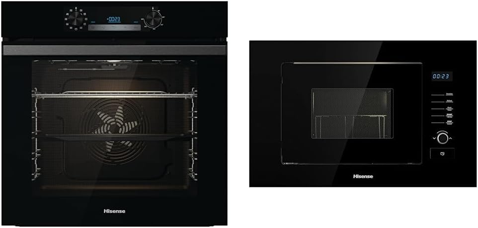 Hisense BI64211PB 77 Litre Built In Electric Single Oven With Pyrolytic Cleaning, Pizza Mode & HB20MOBX5UK Integrated 20 Litre 800W Microwave oven - Black.