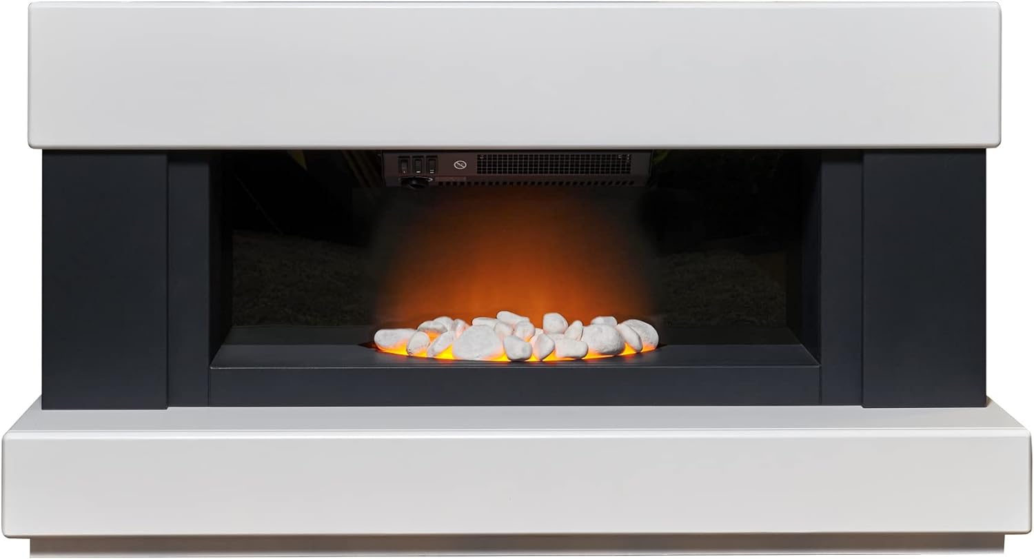 Adam Verona Freestanding Electric Fire, 2000 Watt, White/Grey.