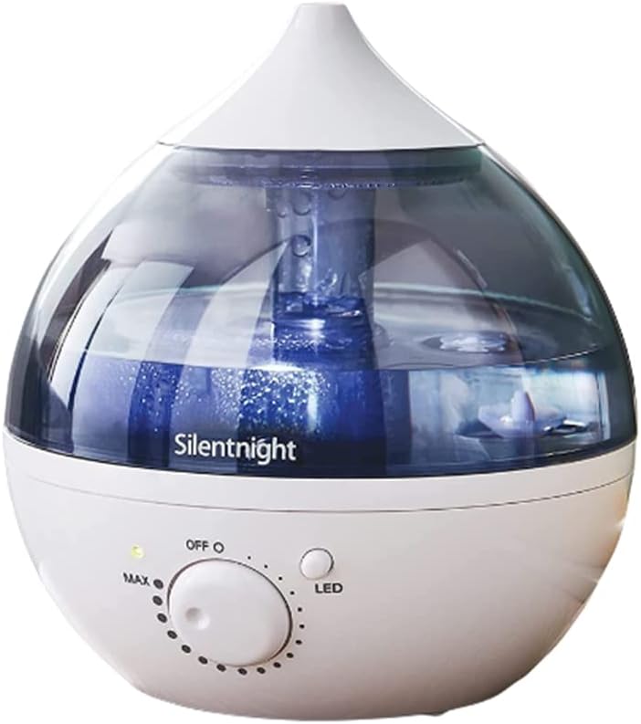 Silentnight 37719 1L Dew Drop Humidifier/Aroma Diffuser/Night Light Function/Quiet and Compact / 18 Mist Output Levels, 20 W, White, Blue.