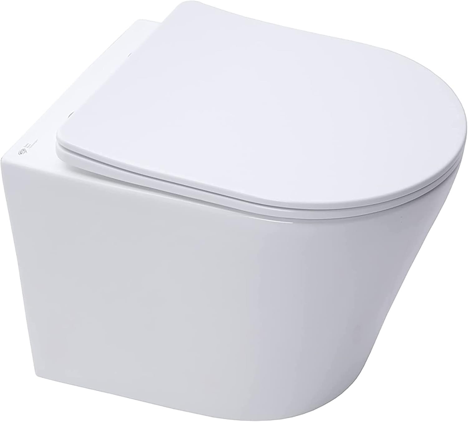 Wall Hung Rimless Toilet Pan, Short Projection Including Slimline Soft Close Seat - Hidden Fixations, Gloss White (RIMANO).